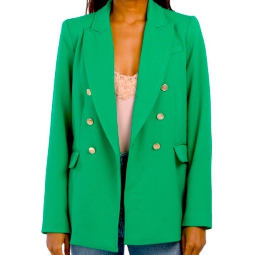 Rachel Zoe Luxury Green Notch Double Breasted Blazer Preppy Size Small